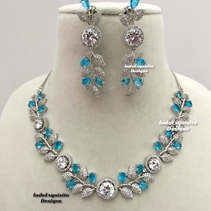 American Diamond Necklace Set/CZ Necklace/Indian Jewelry/ Reception Jewelry/ Bollywood Jewelry/ Statement Necklace Set