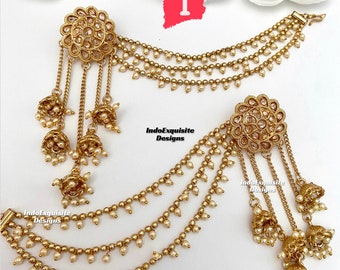 Bahubali Stud Statement Earrings with removable ear chains(Saharey)/ Indian Jewelry/ Bollywood Jewelry/ High Quality Jewelry