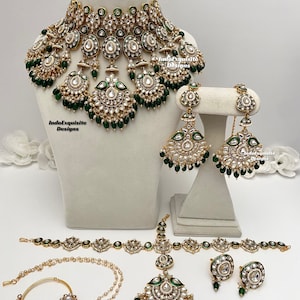 Ensemble de mariée élégant Kundan/bijoux de mariée indiens/bijoux kundan polki de haute qualité/vert