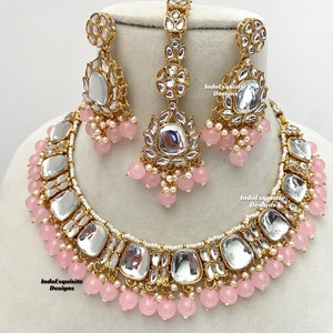 Gorgeous Kundan Necklace Set/ Indian Jewelry/unique Kundan necklace set/Indian jewelry set/Bridal jewelry/pink