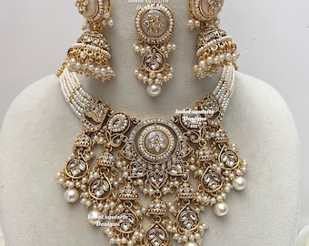 Premium quality kundan statement Necklace Set/ Indian Jewelry/unique Kundan choker set/Indian jewelry set