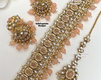 Superbe ensemble ras de cou Kundan/Bijoux indiens/Ensemble ras de cou Kundan unique/Parure de bijoux indiens/Bijoux de mariée/pêche