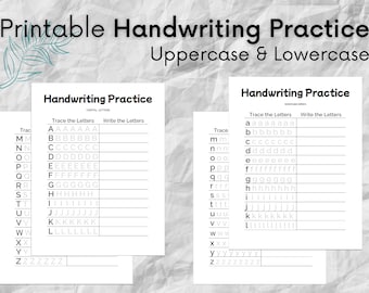 Hojas de trabajo de práctica de escritura imprimibles. Letras mayúsculas y minúsculas. Traza y escribe el tuyo propio. Letras. Descarga digital