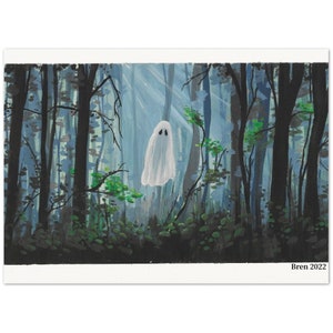 Blad spook in een donker bos gouache schilderij Mat Papier Poster