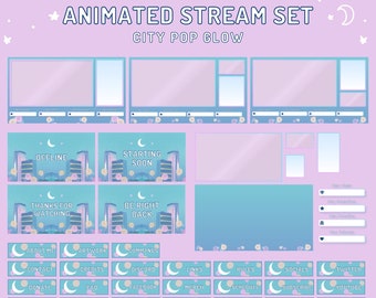 Animated Twitch / Youtube Stream Overlay Package (City Pop Glow)