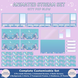 Animated Twitch / Youtube Stream Overlay Package (City Pop Glow)