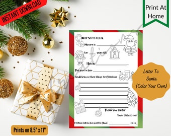Santa PRINTABLE  / Christmas Activity Sheet / Letter to Santa Claus