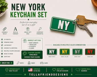 New York State Keychain | 3D Printed NY Key Ring | Travel Souvenir Made in USA