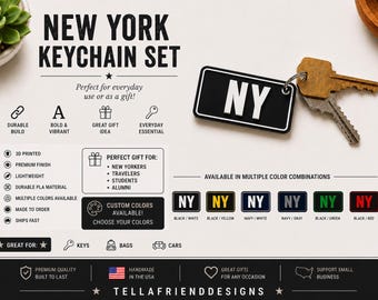 New York State Keychain | 3D Printed NY Key Ring | Travel Souvenir Made in USA