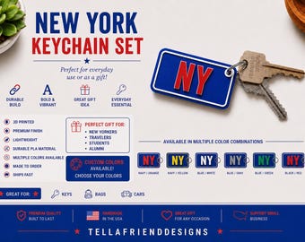 New York State Keychain | 3D Printed NY Key Ring | Travel Souvenir Made in USA