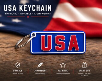 USA 3D Printed Keychain, Red White Blue Bag Charm, July 4th Patriotic Key Ring