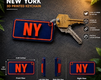 New York State Keychain | 3D Printed NY Key Ring | Travel Souvenir Made in USA