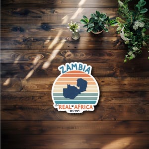 Retro Zambia Waterproof Sticker or Magnet
