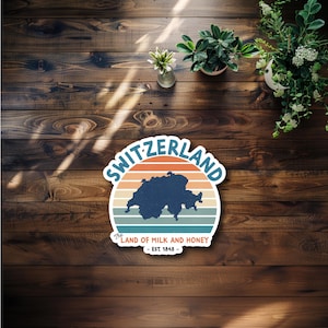 Retro Switzerland Waterproof Sticker or Magnet