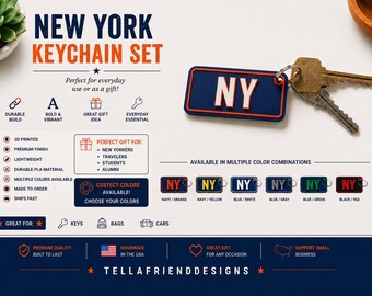 New York State Keychain | 3D Printed NY Key Ring | Travel Souvenir Made in USA