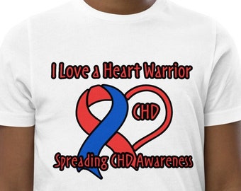 I Love a Heart Warrior CHD Jeugd jersey t-shirt / CHD Awareness verspreiden / Rood Blauw Hart Lint / Cadeau voor / Jongen / Meisje