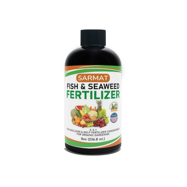 Sarmat Liquid Fish Emulsion & Kelp Fertilizer - All Purpose Organic Fertilizer - Indoor and Outdoor Plants Fertilizer - Lawn Fertilizer