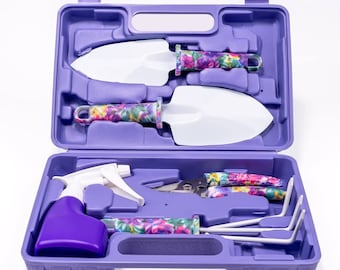 CloFlo 5-Piece Garden Tool Set with Purple Carrying Case: Gardening Gifts with Comfortable Handles & High-Quality Tools - Home Gardening