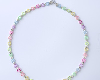 Rainbow Necklace with Quartz Crystals and Glass Seed Beads, Colorful Choker, UV Reactive Jewelry, Sterling Silver Clasp, Handmade Gift