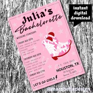 Let’s go girls bachelorette digital invitation template weekend itinerary cowgirl Nashville Dolly Parton inspired last rodeo