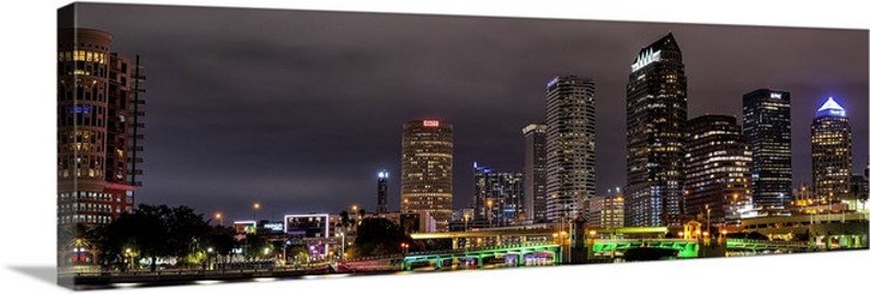 Tampa Florida Skyline Panorama, Colorful Panoramic Cityscape, Landscape Art, Tampa Bay Decor, Large Canvas, Metal Artwork, Sunshine State image 3