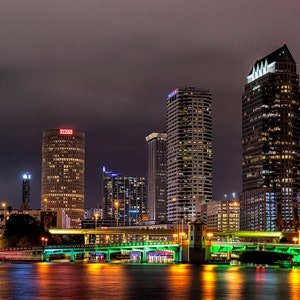 Tampa Florida Skyline Panorama, Colorful Panoramic Cityscape, Landscape Art, Tampa Bay Decor, Large Canvas, Metal Artwork, Sunshine State image 2