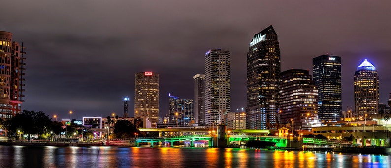 Tampa Florida Skyline Panorama, Colorful Panoramic Cityscape, Landscape Art, Tampa Bay Decor, Large Canvas, Metal Artwork, Sunshine State image 2