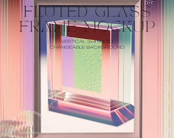 Unique Fluted Glass Effect 3x4" Wooden Frame Mockup, Artwork Mockup, Automatic Special Effect or Add Custom Background or Color