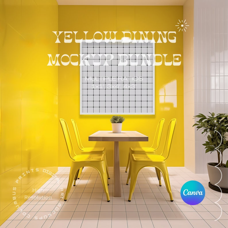 3 CANVA Art Sizes Mockup Bundle, Retro Dining Room Frames, Unique HQ ...