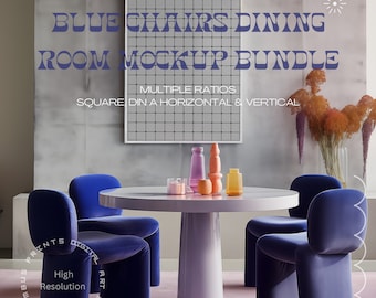 3 Mock Ups Bundle Maximalist Dining Room Art Frame, Unique HQ Modern Style Mockups, Bold Interior Design Mock-ups, Blue Accent Mock-up