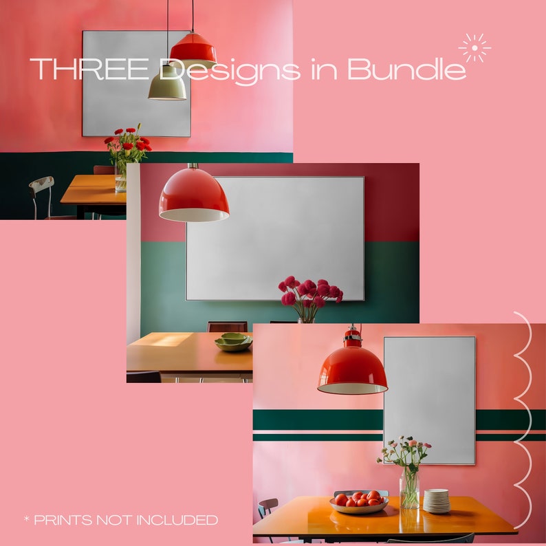 3 DIN A Two Tone Dining Art Mockup Bundle, Vertical Frame Mock Up, Square Poster Mock up, Pink Tones Art Mockups, Square Frame Art Mock-up image 9