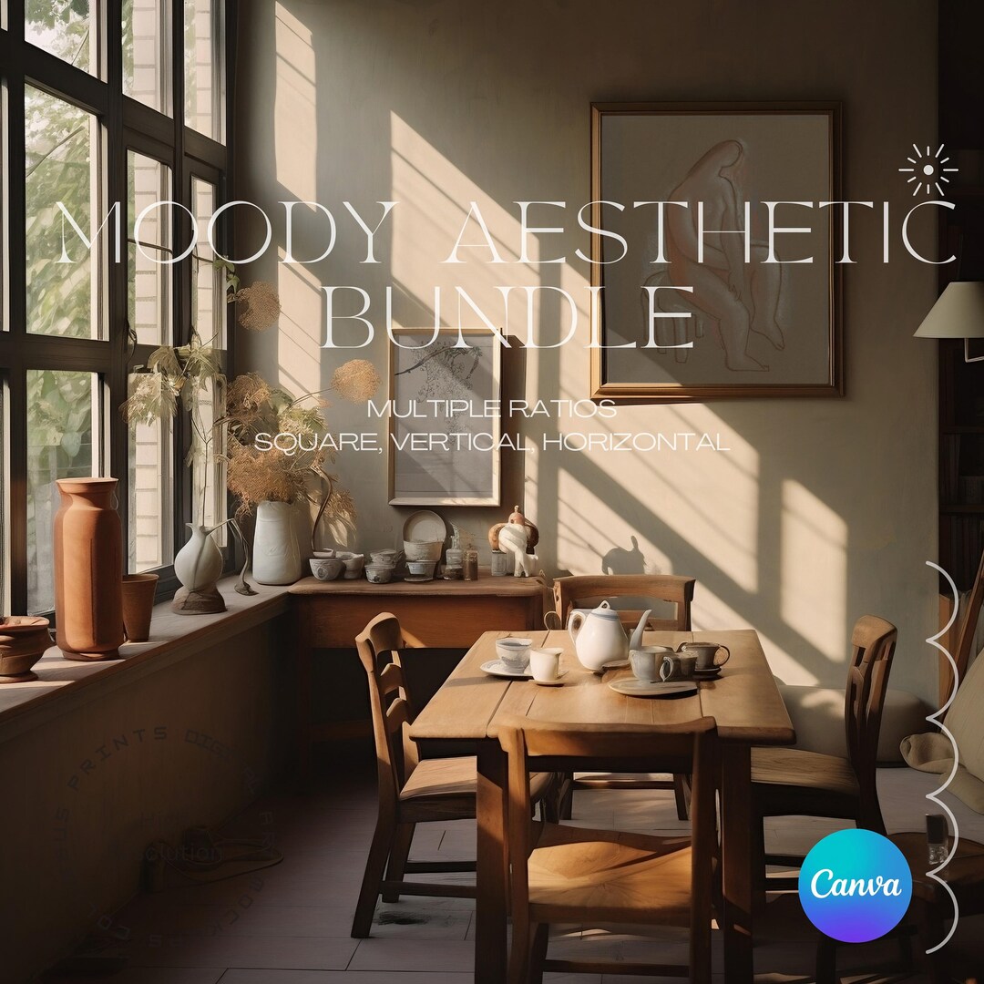 5 CANVA TEMPLATES Moody Aesthetic Dining and Living Room Frame Mock up ...