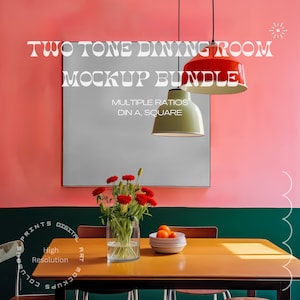 3 DIN A Two Tone Dining Art Mockup Bundle, Vertical Frame Mock Up, Square Poster Mock up, Pink Tones Art Mockups, Square Frame Art Mock-up image 1