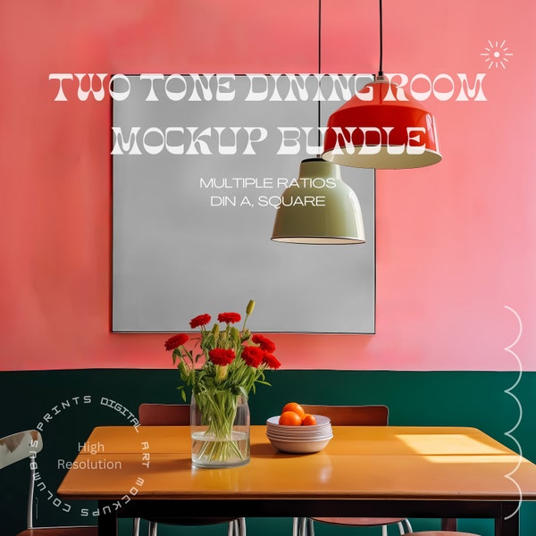 3 DIN A Two Tone Dining Art Mockup Bundle, Vertical Frame Mock Up, Square Poster Mock up, Pink Tones Art Mockups, Square Frame Art Mock-up