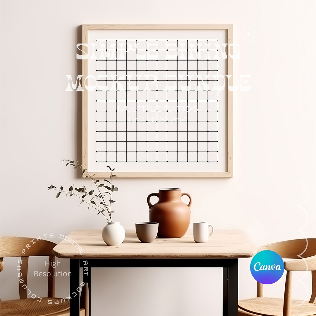 3 CANVA Simple Dining Art Mockup Bundle, Minimal Mockup for Digital Art ...