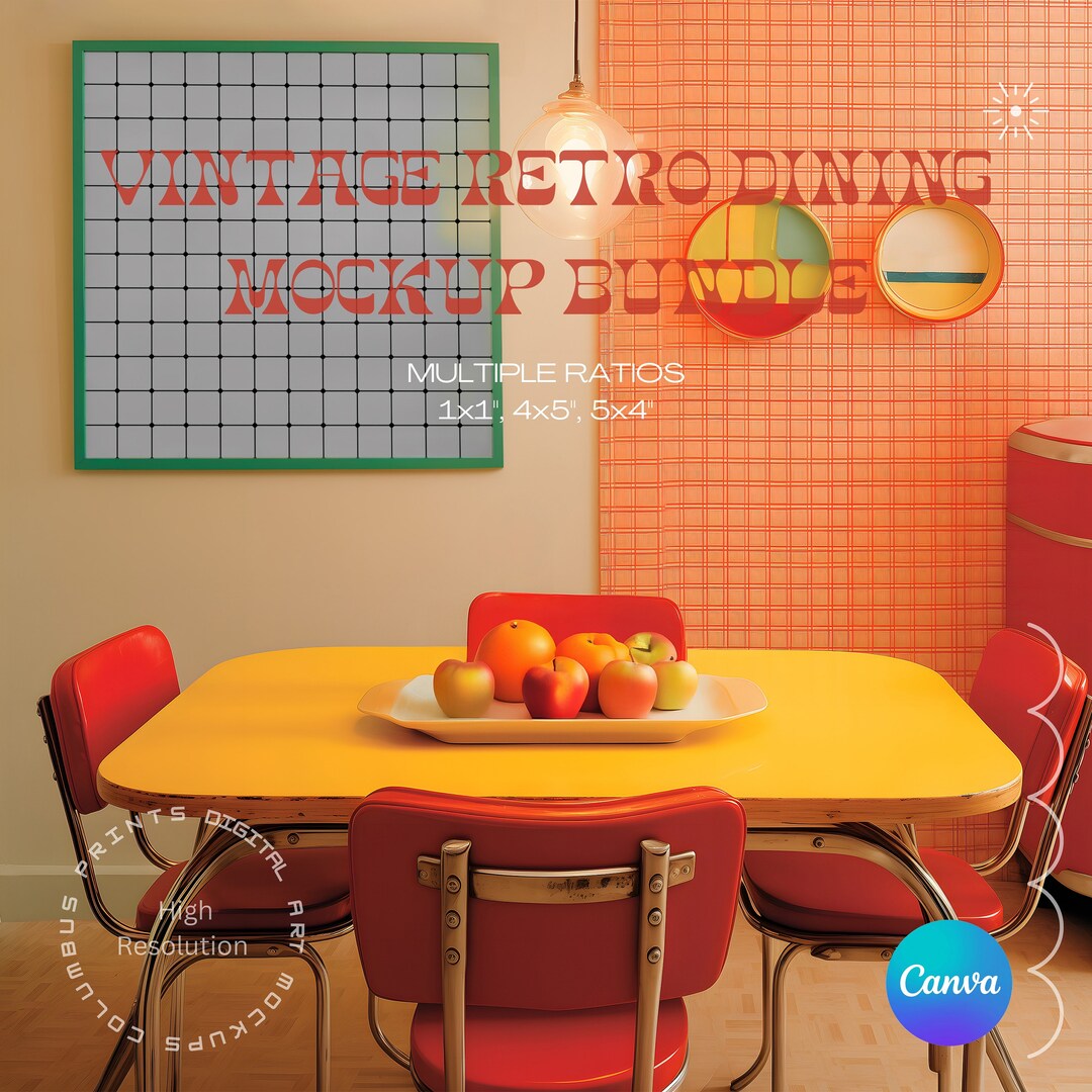 3 Art Sizes CANVA Mockup Bundle, Retro Dining Room Frames, Unique HQ ...