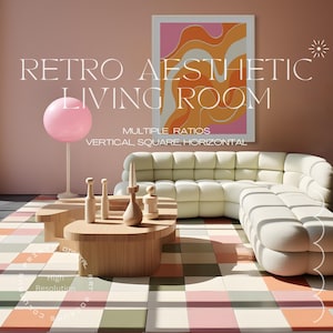 5 Mock Ups Bundle Aesthetic Retro Living Room Frame, Unique HQ Modern Style Mockups, Bold Interior Design Mock-ups PSD Templates for Artwork