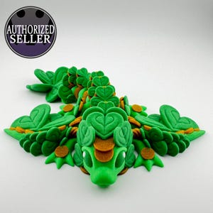 3D Printed Articulating Baby Clover Dragon – 6in Long – St. Patrick&#39;s Day Décor – Flexi Dragon