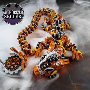 3D Printed Articulating Steampunk Dragon - 25in Articulating Fantasy Dragon - Gears and Industrial Detail