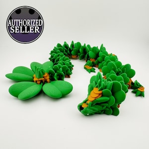 3D Printed Articulating Clover Dragon – 18in Long – St. Patrick&#39;s Day Décor – Flexi Dragon