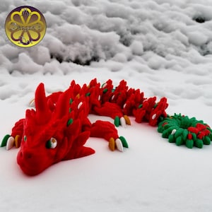 3D Printed Articulating Christmas Dragon – 15in Size – Holiday Fidget Toy – Flexi Dragon