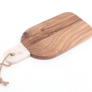 Large Marble and Acacia Wood Cheese Board | Cheeseboard | Bread Board | Birthday Gift | New Home Gift | Housewarming | New Kitchen | White |