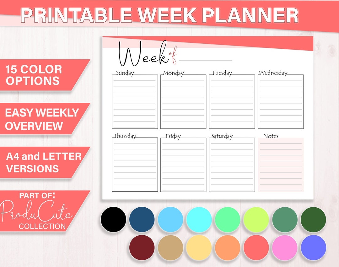 Printable Week Planner Instant Download Print at Home Plan Your Week ...