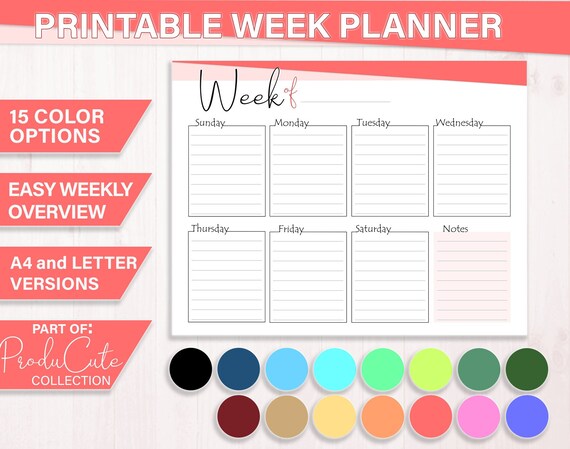 Printable Week Planner Instant Download Print at Home | Etsy