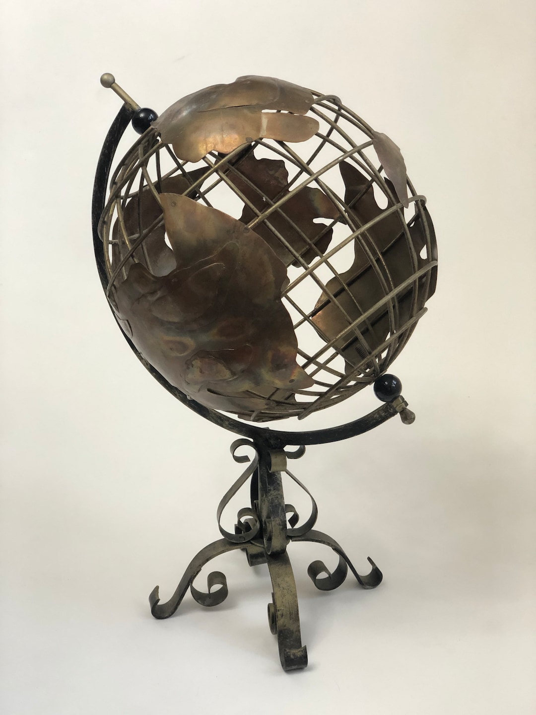 Vintage Metal Art Brutalist World Globe Hemisphere Sculpture Etsy