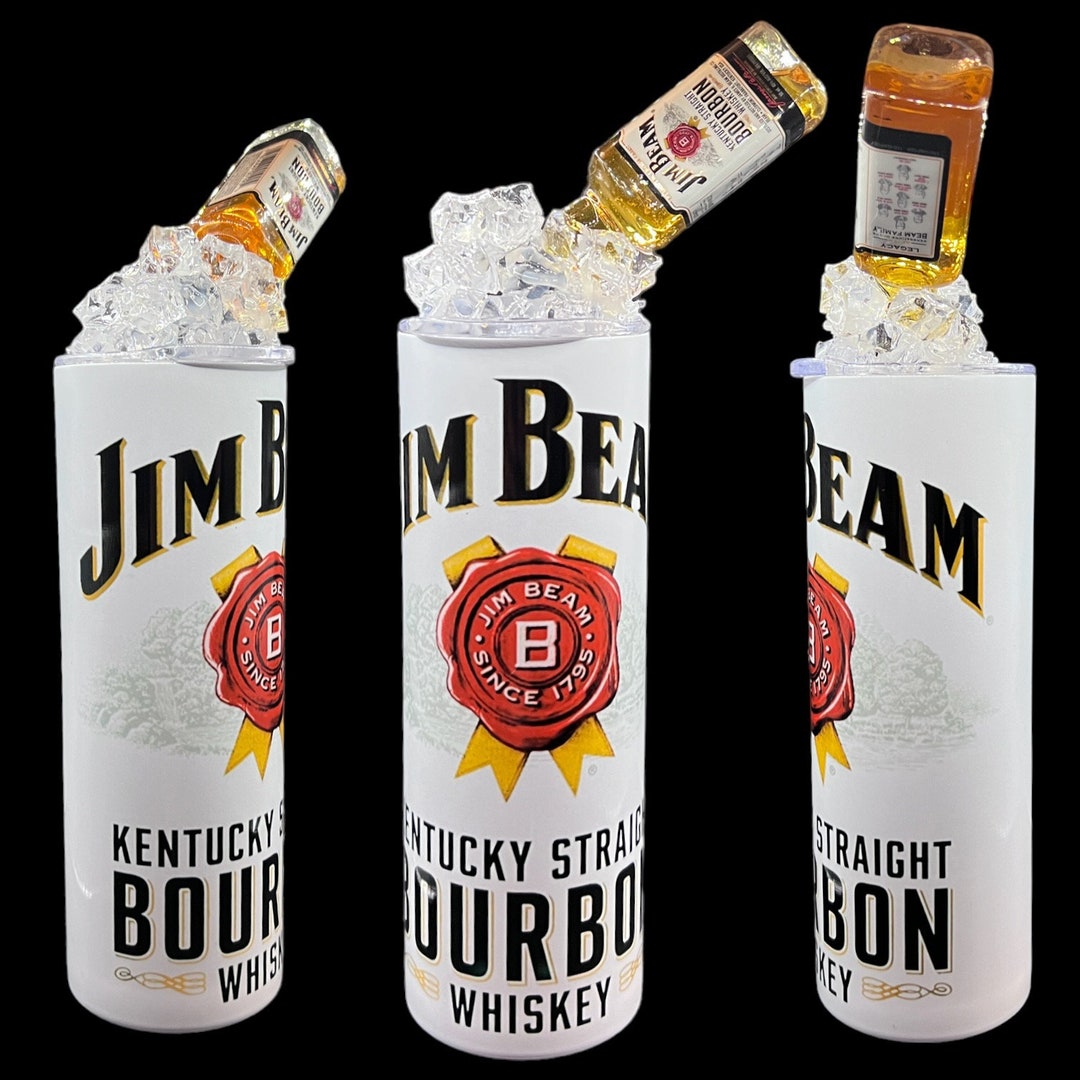 Jim Beam Whiskey Tumbler With 3D Lid, 20oz Stainless Steel Skinny