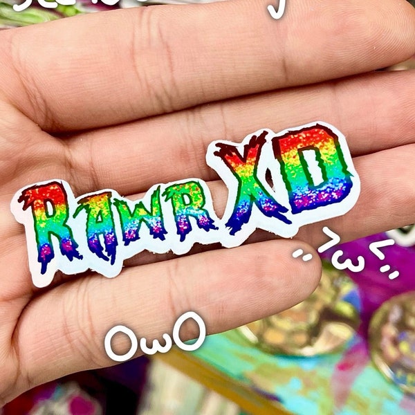 Rawr XD Scenecore Rainbow Vinyl Sticker| Edgy Metal Font Holographic Decal| Scene 2010’s Fashion Emo Rawr XD Sticker| Kandi Kid Rave Sticker