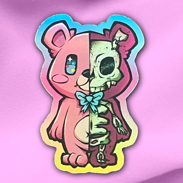 Weirdcore Bear Sticker|Creepy Cute Teddy Bear Decal|Anatomical Bear Bones Stickers|Weird Core Sticker Pack|Holograpghic and Glossy 3” Decals