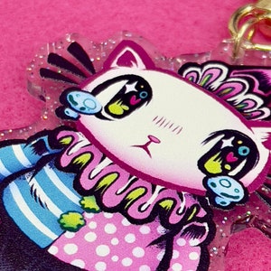 Clown Cat Glitter Keychain: Clowncore Weirdcore Accessory