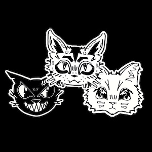Black and White Aesthetic Cat Stickers|Cat Sticker 3 Pack|Holo, Glossy, Matte